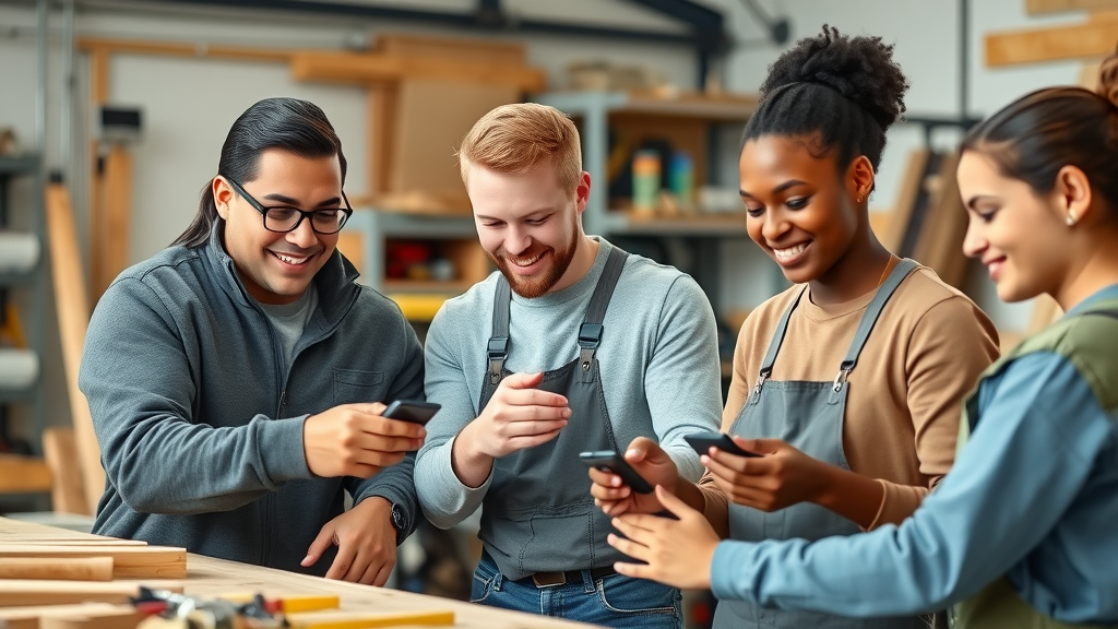 Group of young adults engaged in hands-on skilled trades work demonstrating teamwork in a modern workshop. trades over college in tough job market