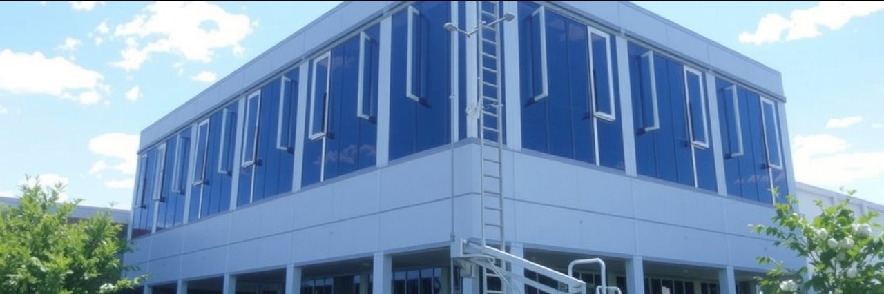 Modern logo for commercial building washing with water waves and power washing wand
